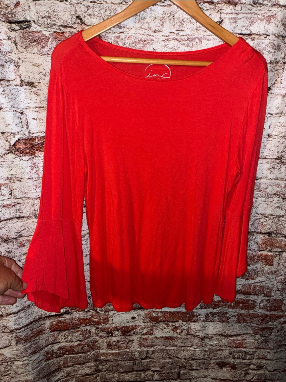 INC International Concepts Bright Red Bell Sleeve Long Sleeve Top